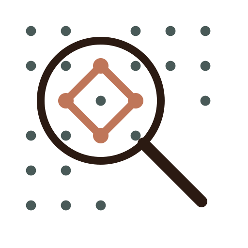 Magnifying lens revealing a pattern within a dot grid, representing executive presence coaching