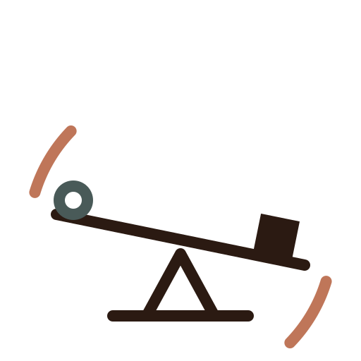 Tipped balance scale icon with motion arcs, representing salary, promotion, and exit negotiation coaching