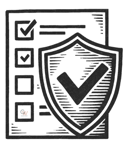 A checklist with checkmarks and a shield with a checkmark, representing security or protection.