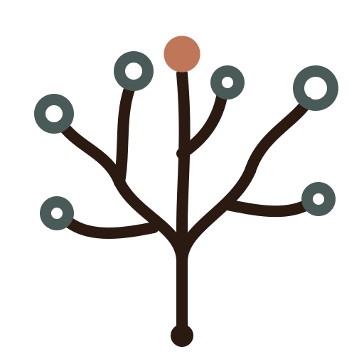 Branching tree icon with nodes of varied sizes, representing career growth paths in succession planning and advancement coaching