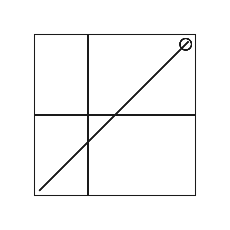 Geometric drawing of an outline square with sections divided by vertical, horizontal, and diagonal lines.