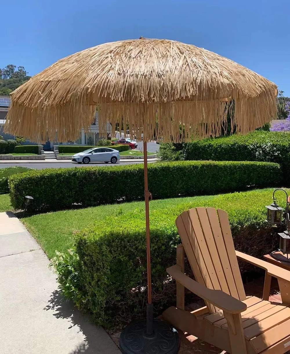 hula patio umbrella AMMSUN 7.5ft Thatched Tiki Beach Hawaiian Style Yellow Bring the tropical fun to your patio or beach hangout with Party Tiki Thatch beach and patio umbrella from Backyard X 8'Thatch Patio Tiki Umbrella Tropical