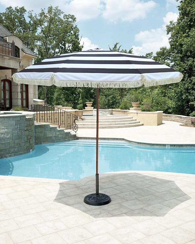 black white stripped patio umbrella St. Tropez Striped Compatible with freestanding and table umbrellas up to 1.5andamp;quot Striped Outdoor Beach Market Umbrella