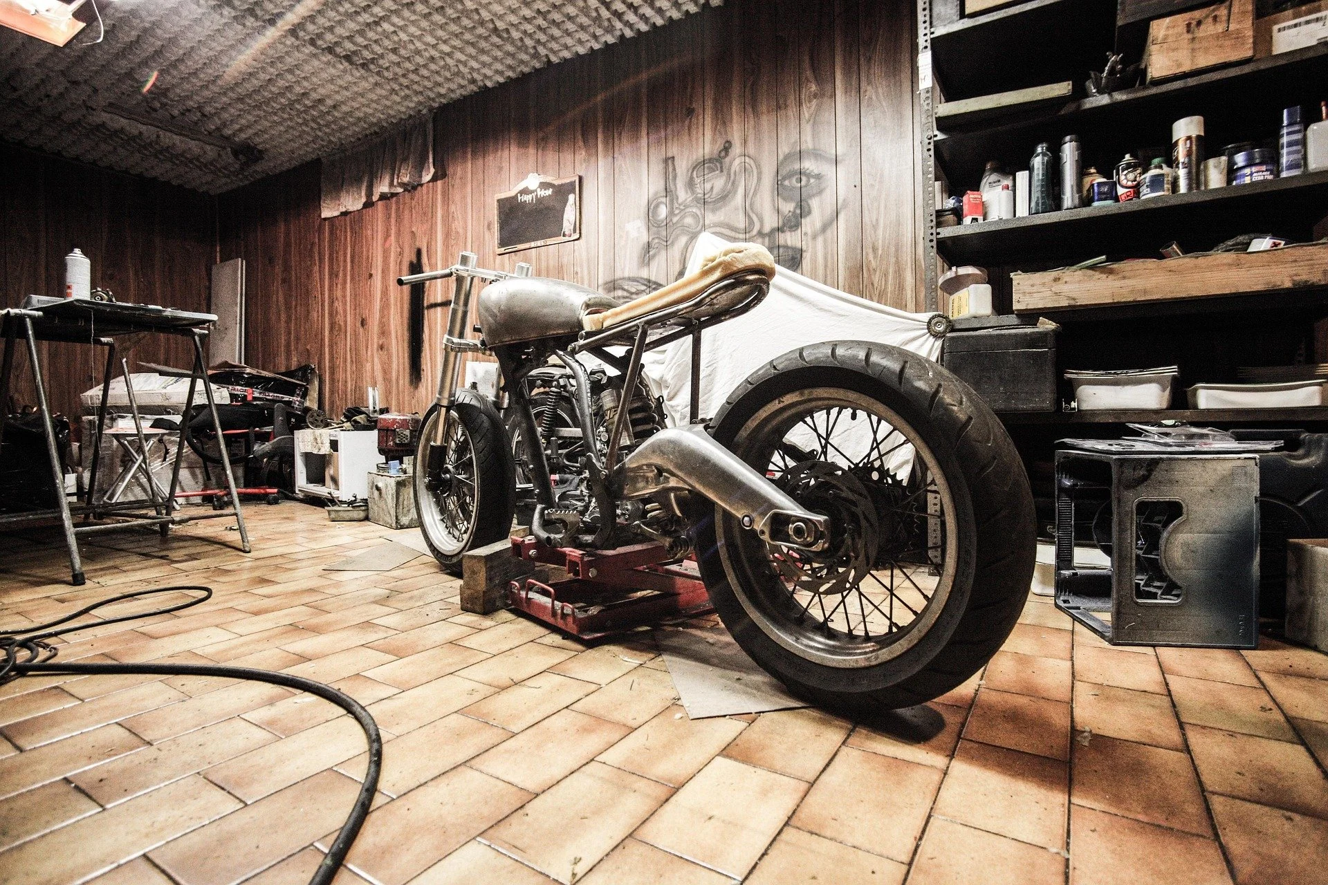 garage with motorcycle