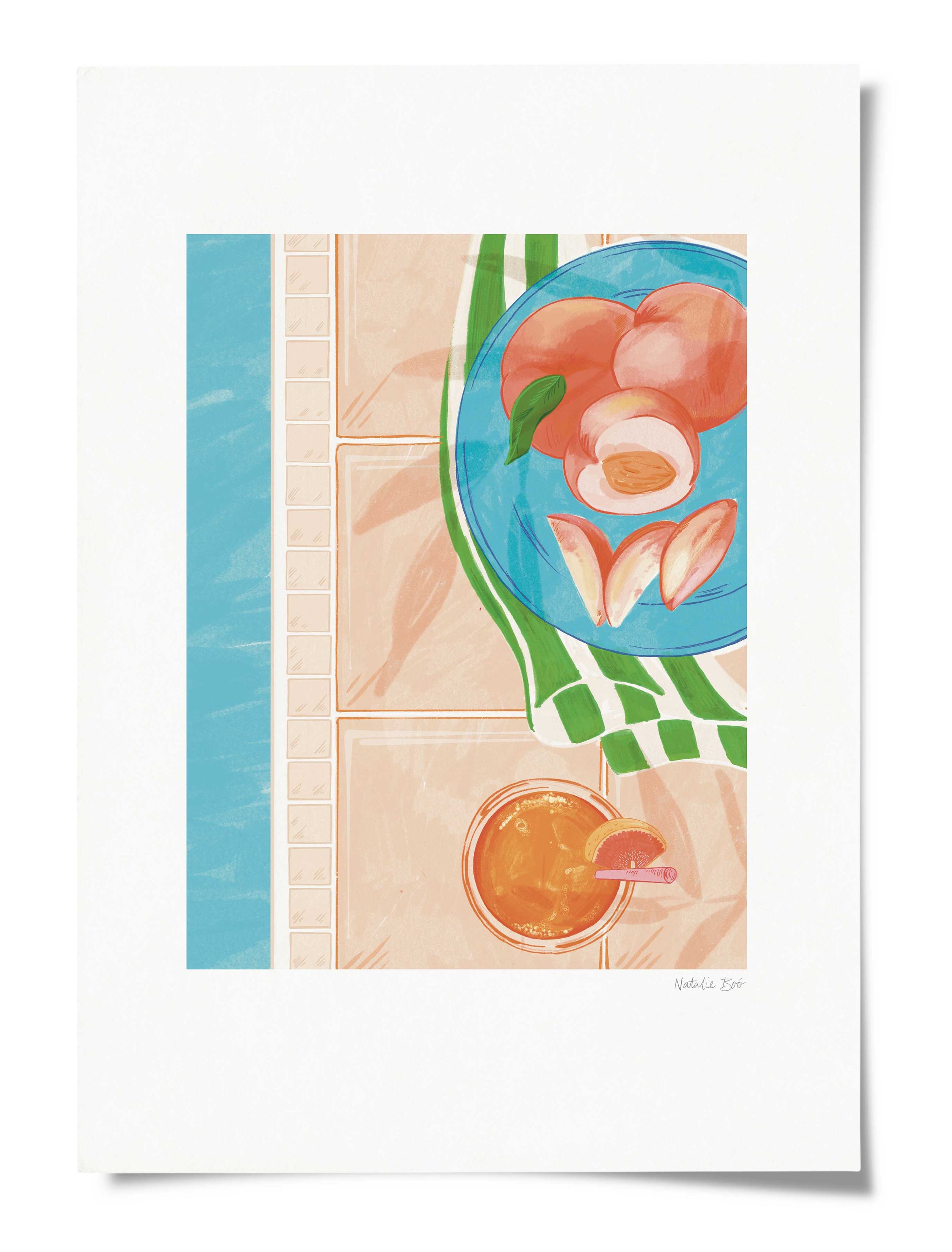 Poolside peaches art print