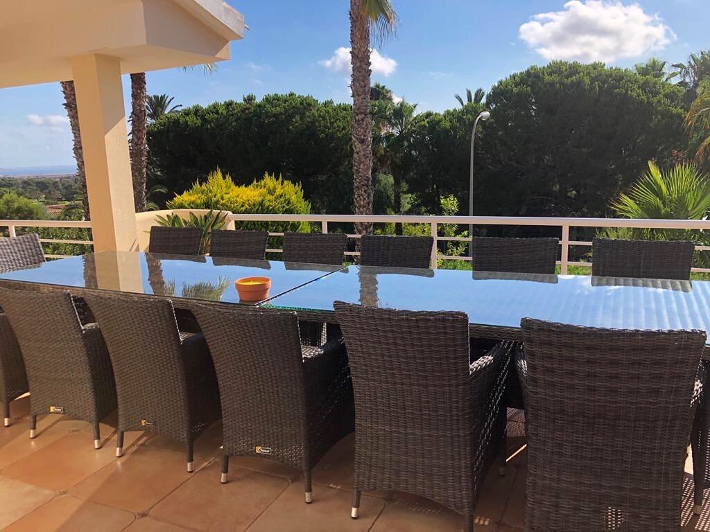 28C and blue sky reflections out on the terrace today!☀️🔹🌀 #Spain #LaManga #Villa #SummerHoliday #BlueSky