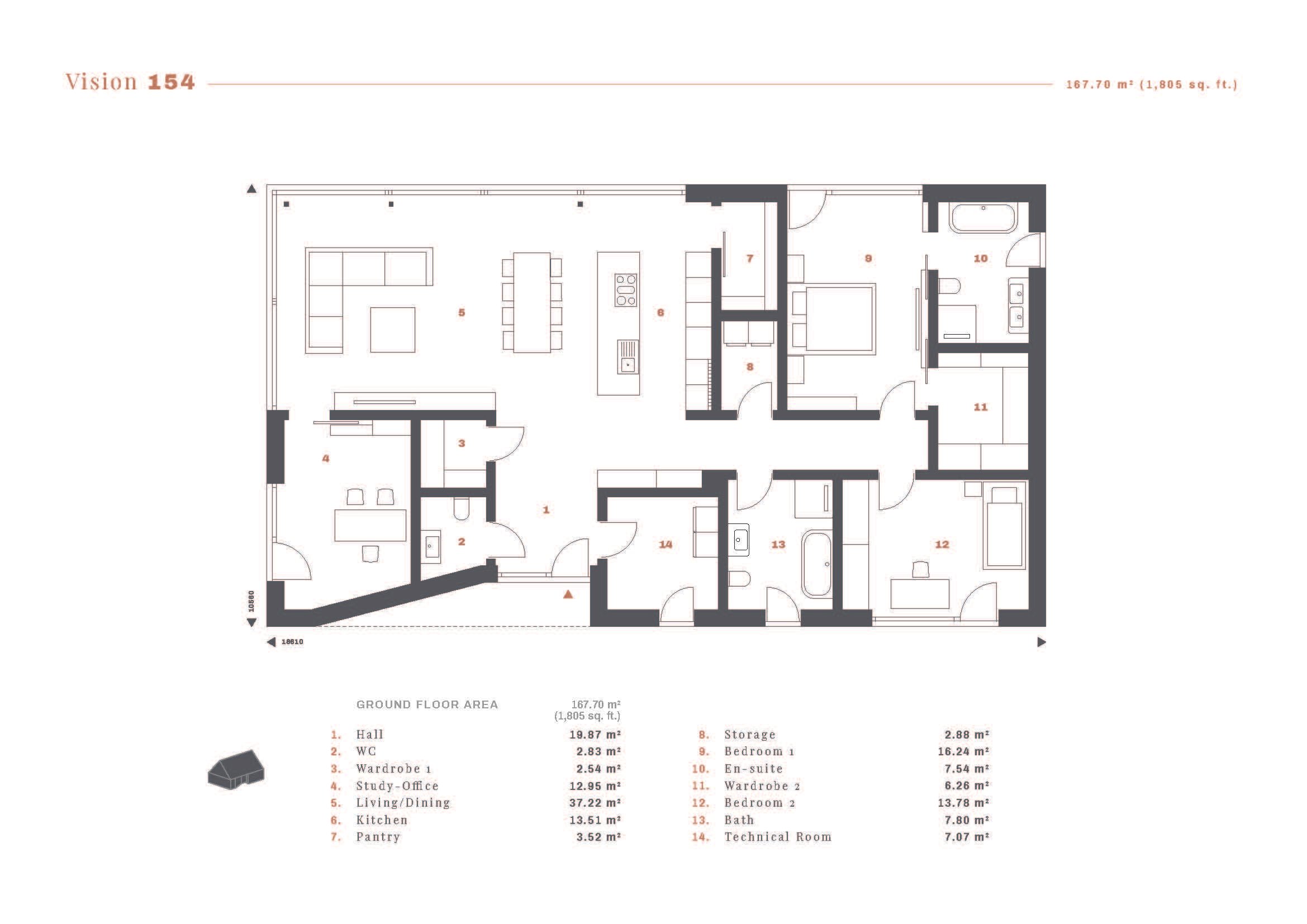 Dan-Wood Vision Range Vision 154 Bungalow. Floor Plans. Price £625,800. Usable Area 167.70 m² (1,805 ft² ). 3 x Bedrooms. 2 x Bathrooms. Garage - No. Available From Cherish Homes 0845 430 0010