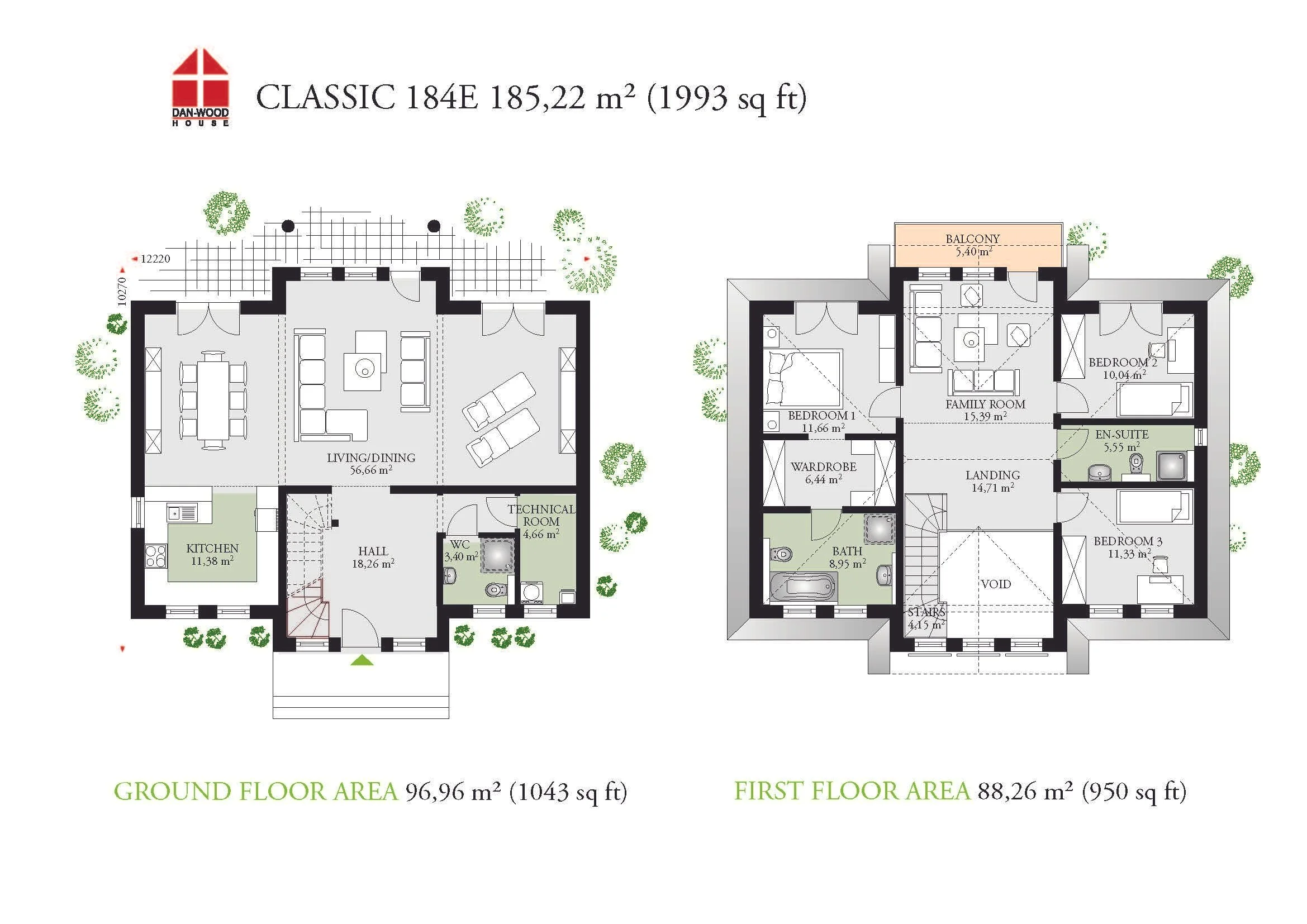 Dan-Wood Standard Range Classic 184E 2-Storey. Floor Plans. Price £308,300. Usable Area 185.22 m² (1,993 ft² ). 3 x Bedrooms. 2 x Bathrooms. Garage - No. Available From Cherish Homes 0845 430 0010