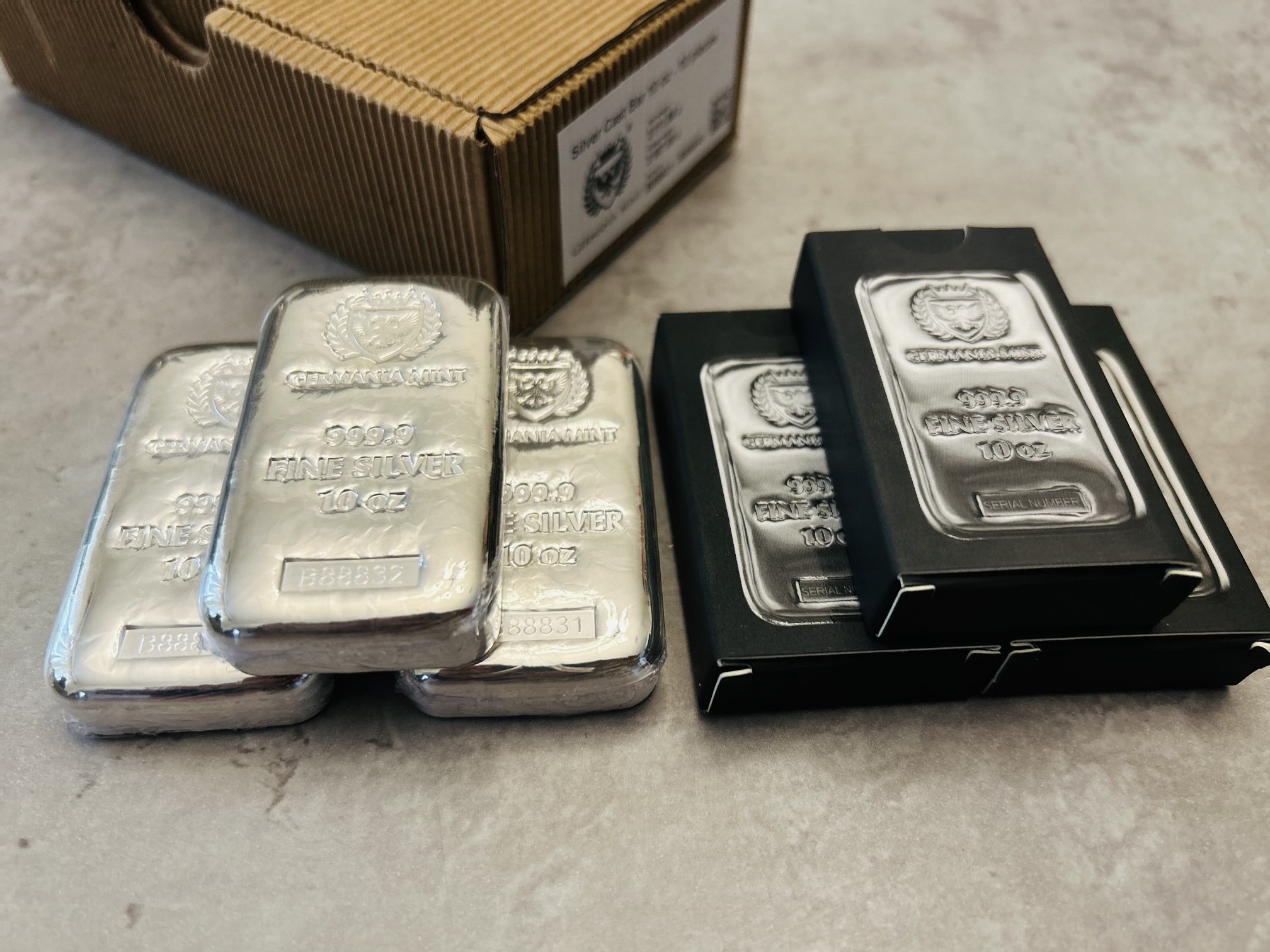 Silver 10 oz Germania Mint Cast Bar