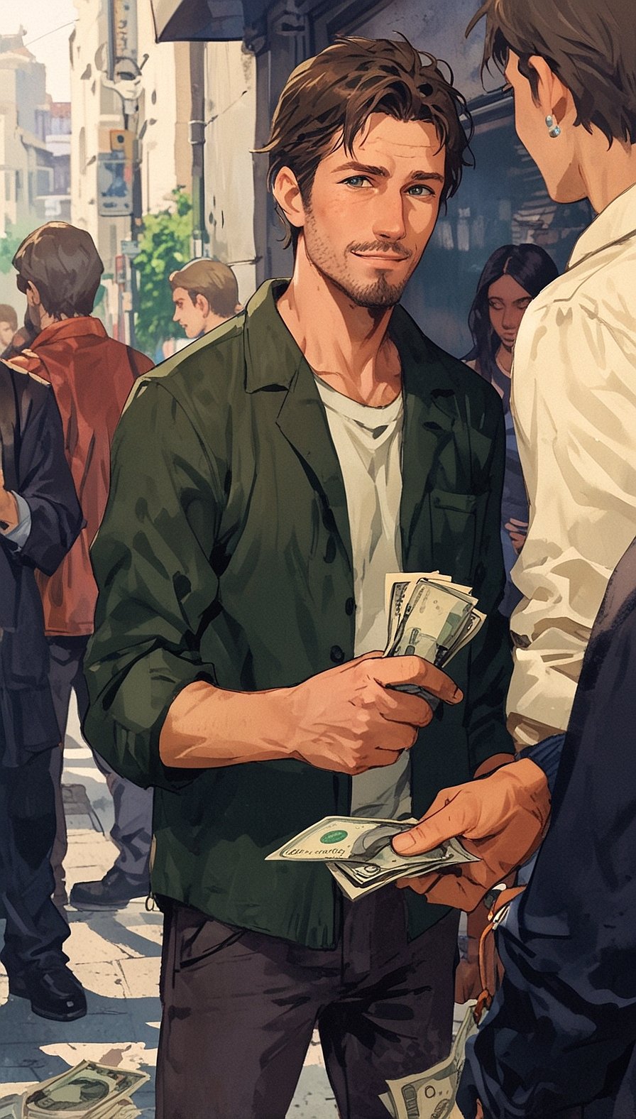 Leonardo_Anime_XL_A_wealthy_man_hands_out_cash_to_random_homel_0.jpg