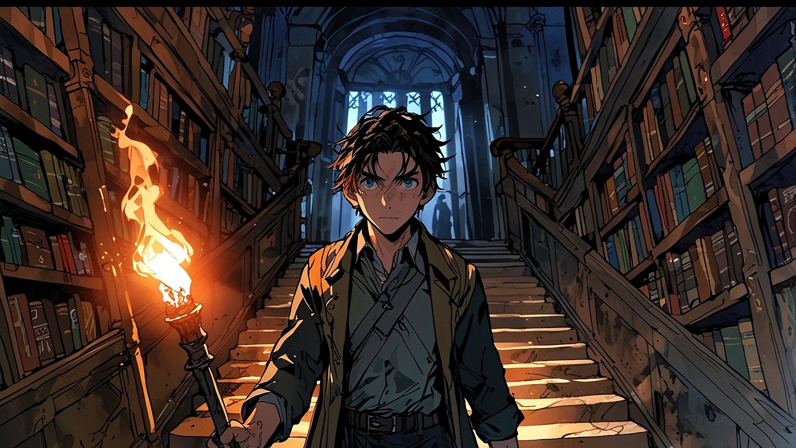 Default_The_descent_Benedict_holding_a_torch_his_face_a_mix_of_0.jpg