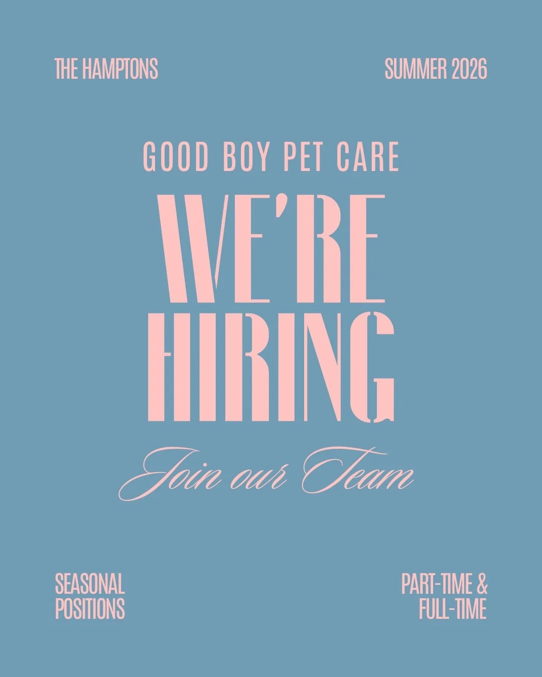 we&rsquo;re hiring 🐾

looking for the right people to join our doggy daycare + walking team this summer 

apply via the link in our bio 🤍