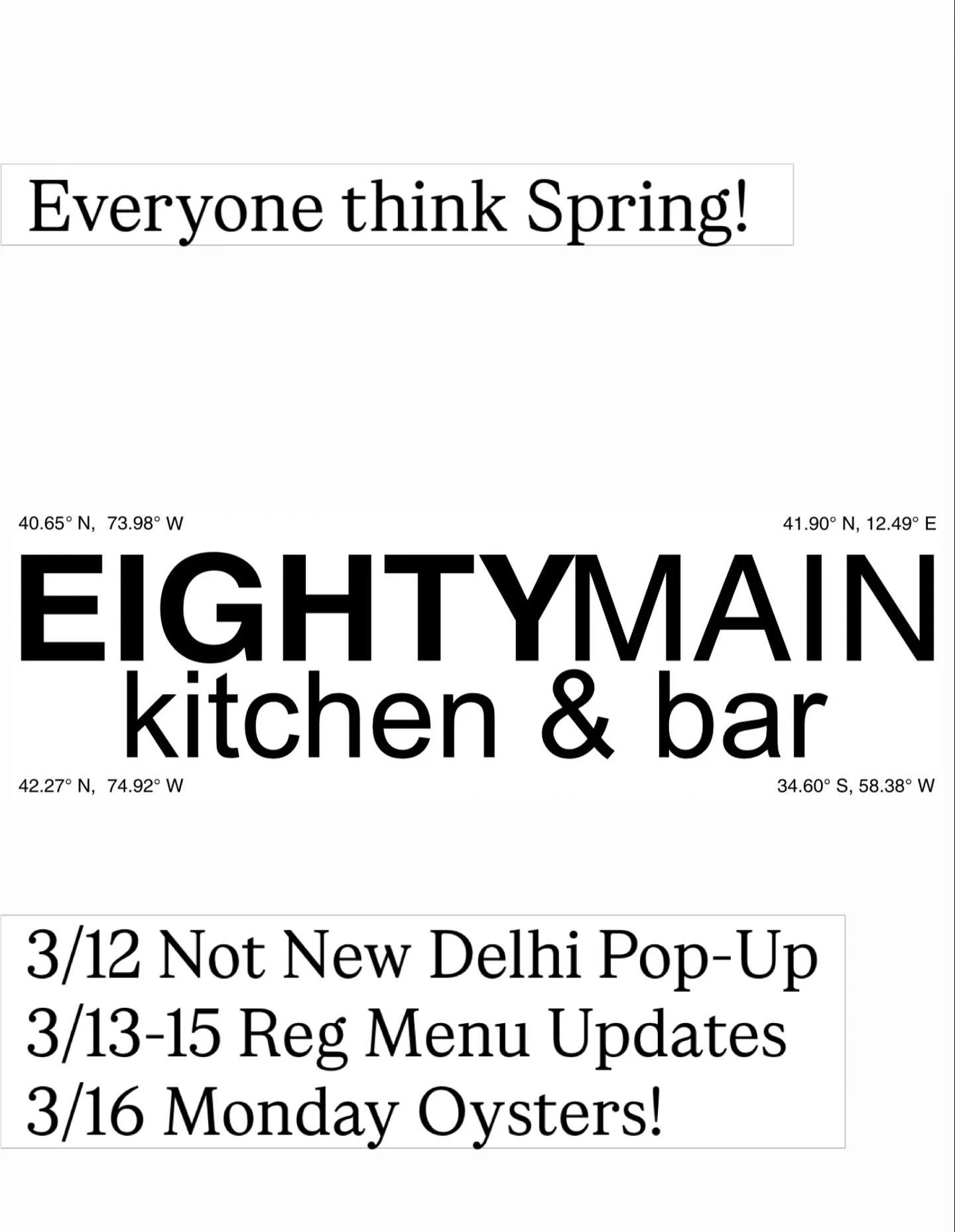 We are back 3/12 with our Not New Delhi take on Indian flavors! Always a treat and def a don&rsquo;t miss.  Oysters on Monday! Looking forward to seeing you!