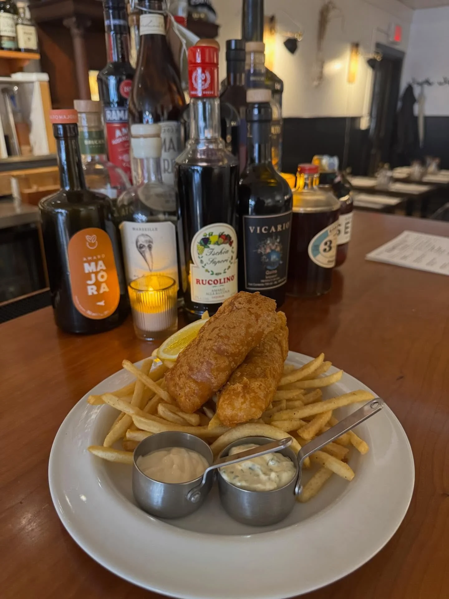 3/30 beer battered walleye, crispy potatoes, and malt vinegar aioli! Plus oysters, frito misto, citrus cured crudo, and a striped bass entree. #yumm