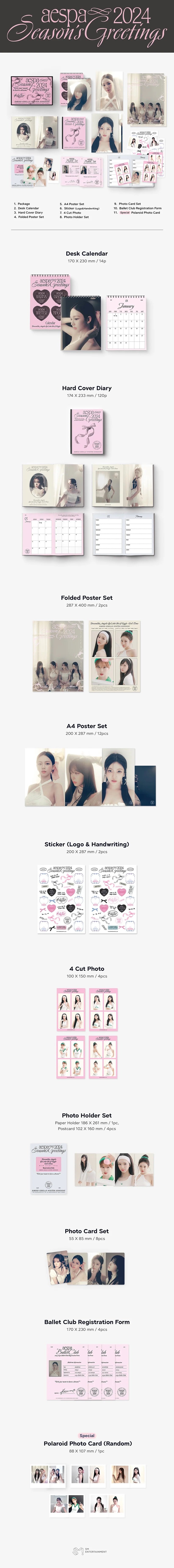 lots of photocards of aespa on a white background