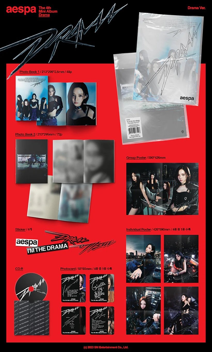 aespa - Drama 4th Mini Album (Drama Ver.) on a red background