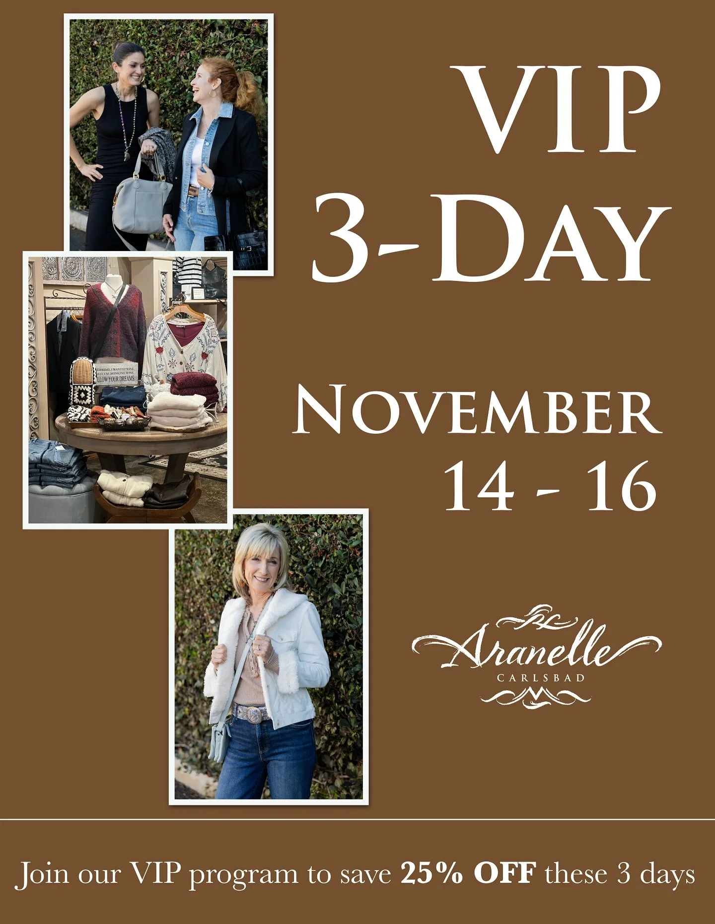 Shop with us at a discount when you become a VIP.
$60 Annual Fee

Membership includes discounted purchases for one year:
➤&nbsp;15% OFF&nbsp;every purchase&nbsp;(even sale items)
➤&nbsp;Extra 10% OFF&nbsp;trunk shows
➤&nbsp;25% OFF&nbsp;during four V