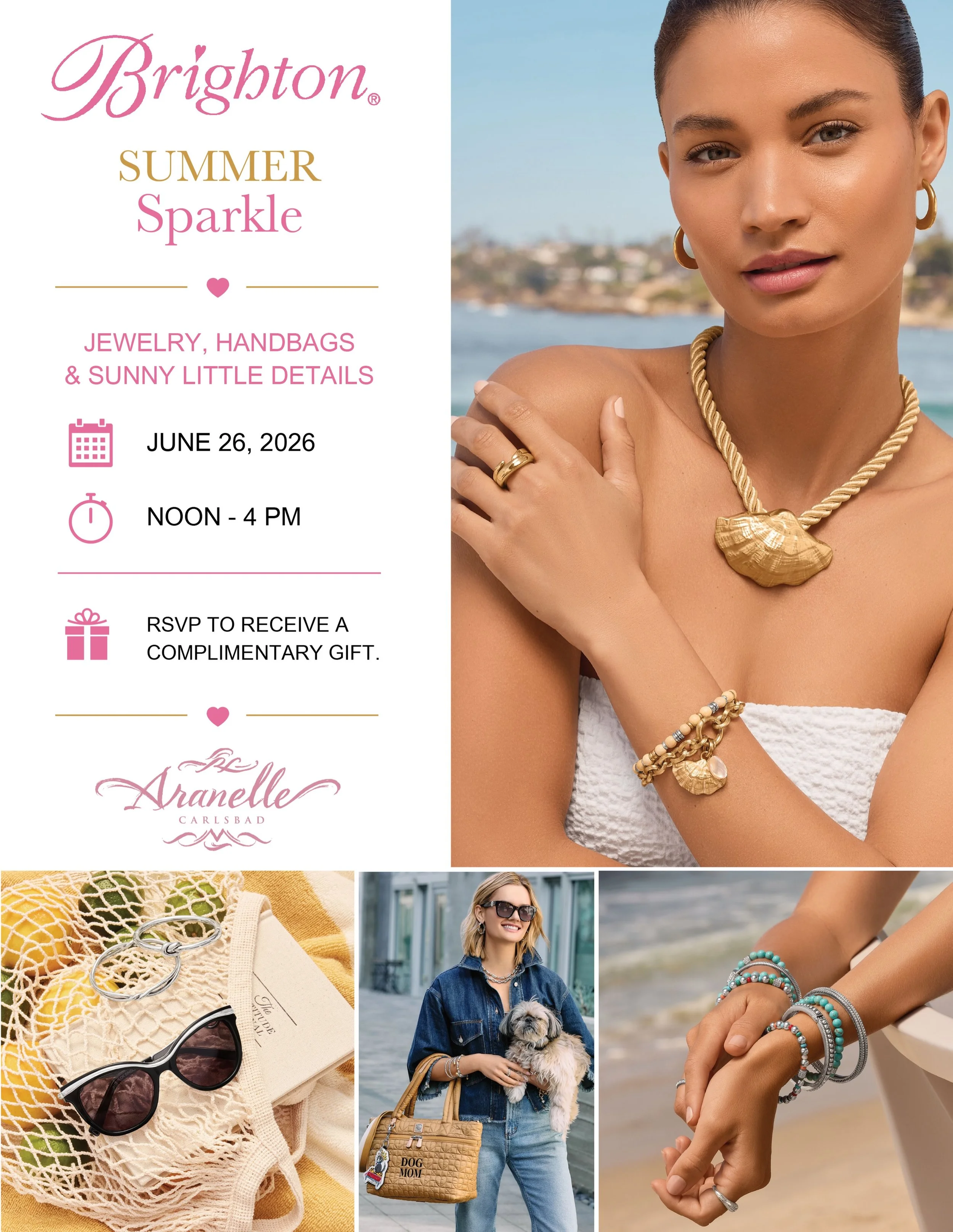 Come see in person new arrivals of beachy jewelry, straw handbags, and other fun accessories that effortlessly pull your seasonal looks together. ☀️

Join us Friday, June 26 from noon&ndash;4 PM at Aranelle for an afternoon with our Brighton account 