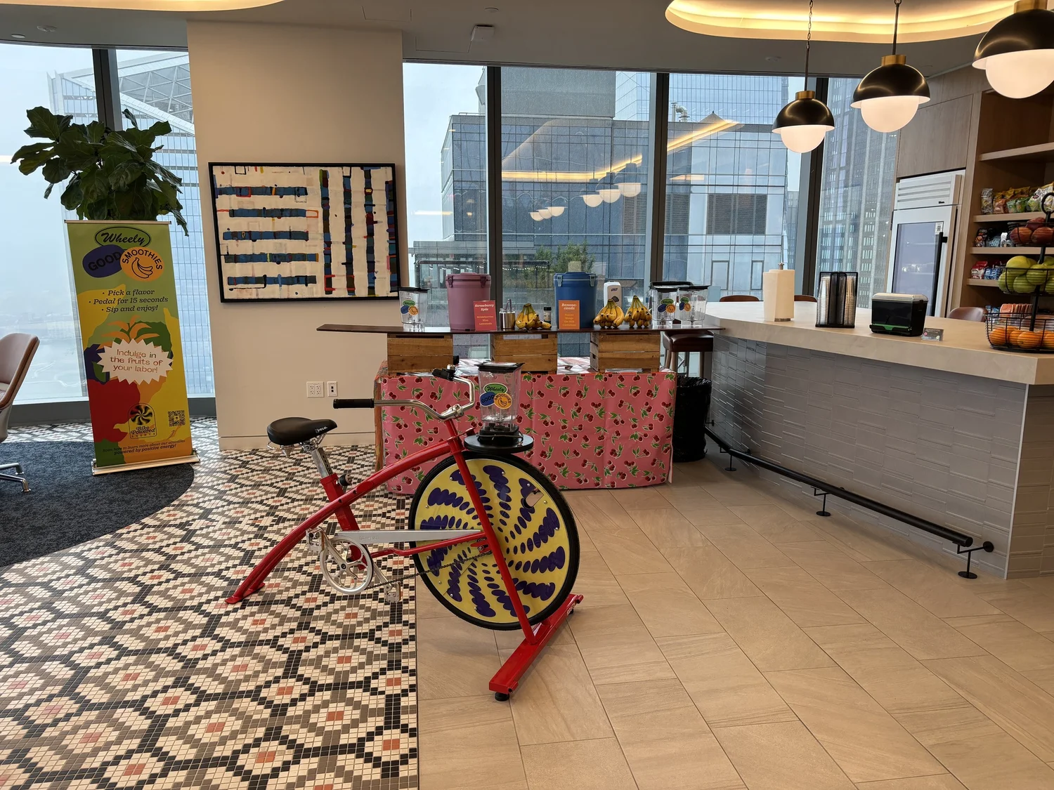 Bike + serving station, in a lobby