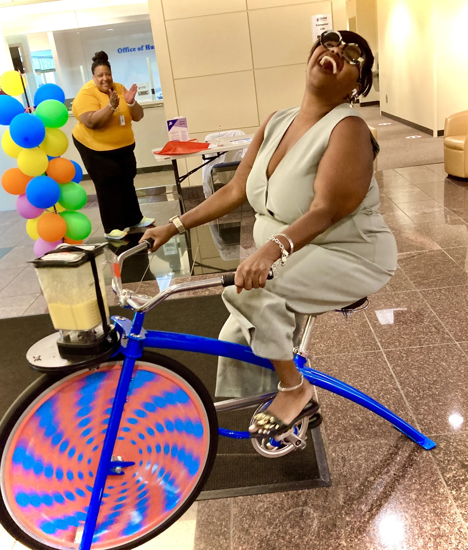 Joyful rider, yellow smoothie blending