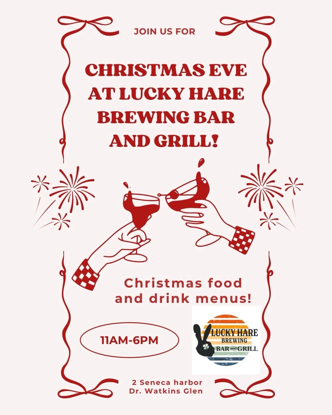 Join us tomorrow for a special Christmas Eve food and drink menu!!! 😋😋
We will be serving&hellip;..

&bull;Homemade red wine braised pot roast served w/ rosemary fingerling potatoes and veggie 

&bull;Pan seared scallop dinner served w/ asparagus &