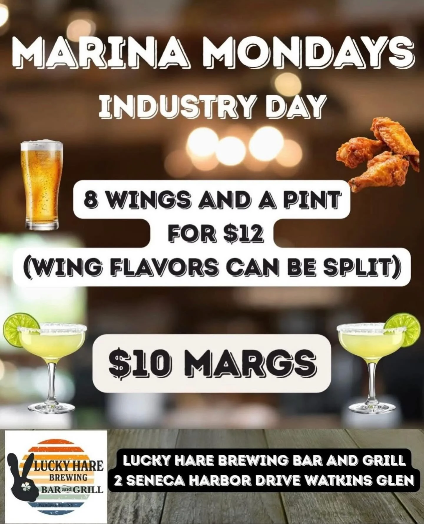 It&rsquo;s marina Monday!!!🍻
Cheers to the industry workers during this holiday time! Come down and enjoy discounted wings and special flavors! 🍗

This weeks flavors are:
&bull;Tangy cranberry 
&bull;Sweet heat 
&bull;Creamy garlic parm

Also try o