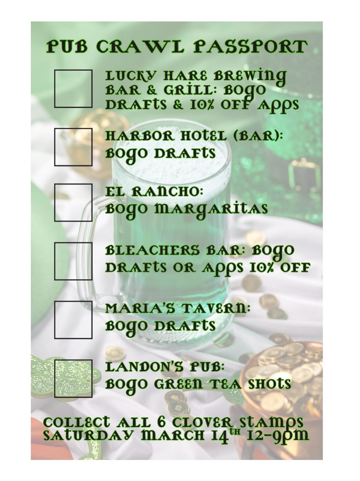 Watkins Glen St. Patrick&rsquo;s day pub crawl is right around the corner!!!☘️ These are your exclusive free passports to get you through the crawl! Pick up at any participating location listed!!!! Tag your drinkin crew below!👇 🍻Cheers, see you the