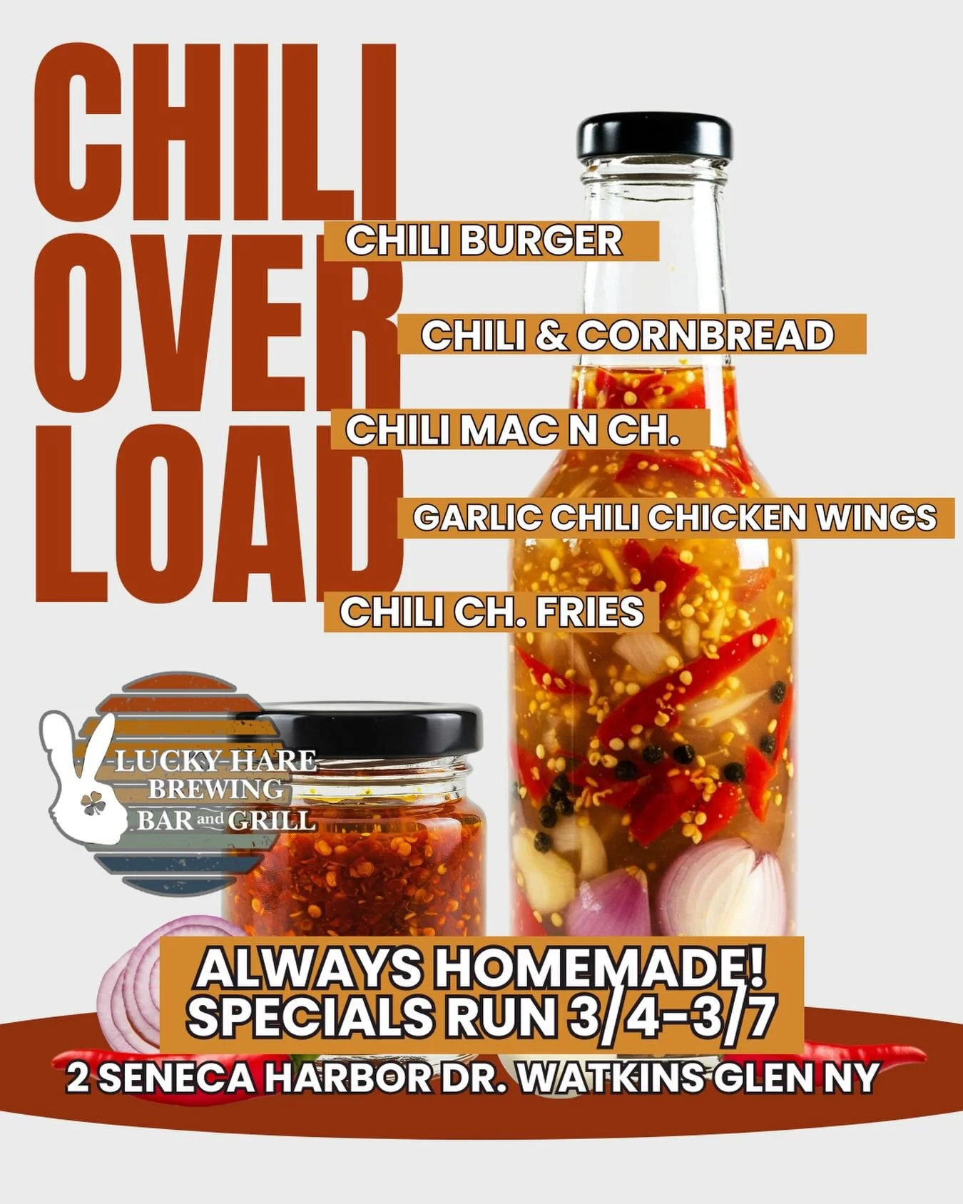 It&rsquo;s getting CHILI in here! 🌶️
We&rsquo;re warming things up all week long with a specials dedicated to everyone&rsquo;s favorite comfort food!

From March 4th&ndash;7th, come grab these homemade favorites before they&rsquo;re gone:

&bull; Ch