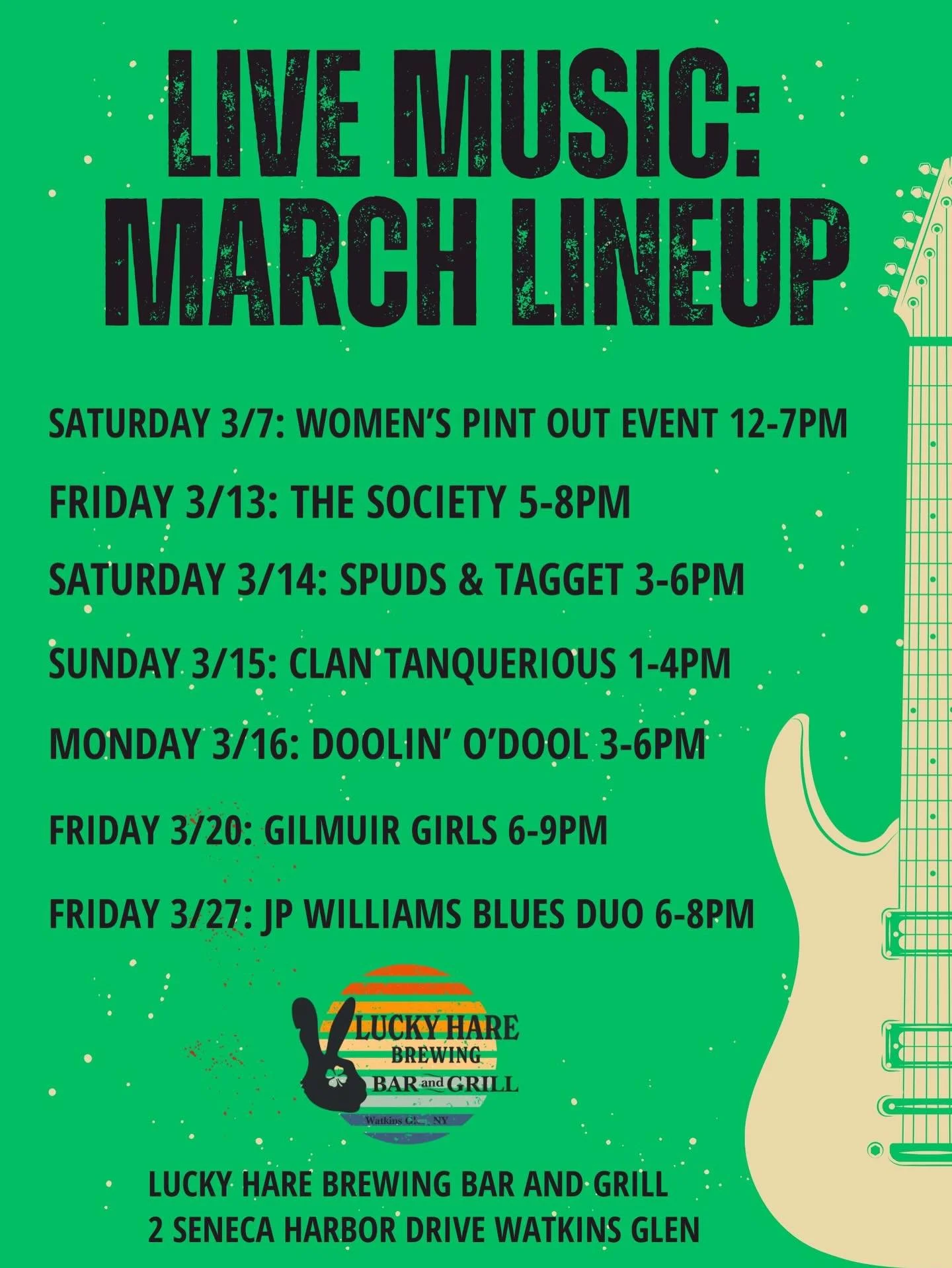 March music lineup!☘️ #luckyharebrewingbarandgrill #luckyhare #myflx #watkinsglen #livemusic