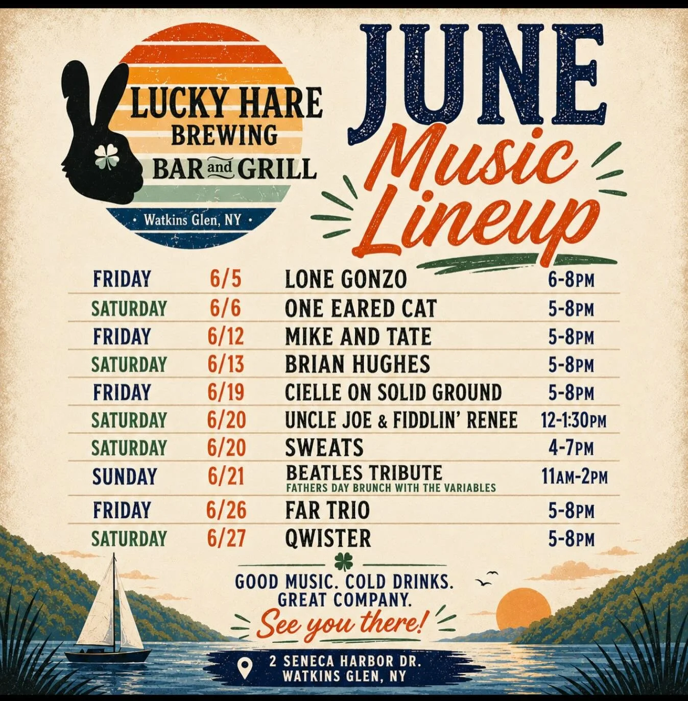 🎶 June is packed with great music at Lucky Hare Brewing Bar &amp; Grill! 🎶

From local favorites and acoustic sets to reggae, rock, and a special Father&rsquo;s Day Beatles Tribute Brunch, we&rsquo;ve got an incredible month of live entertainment l