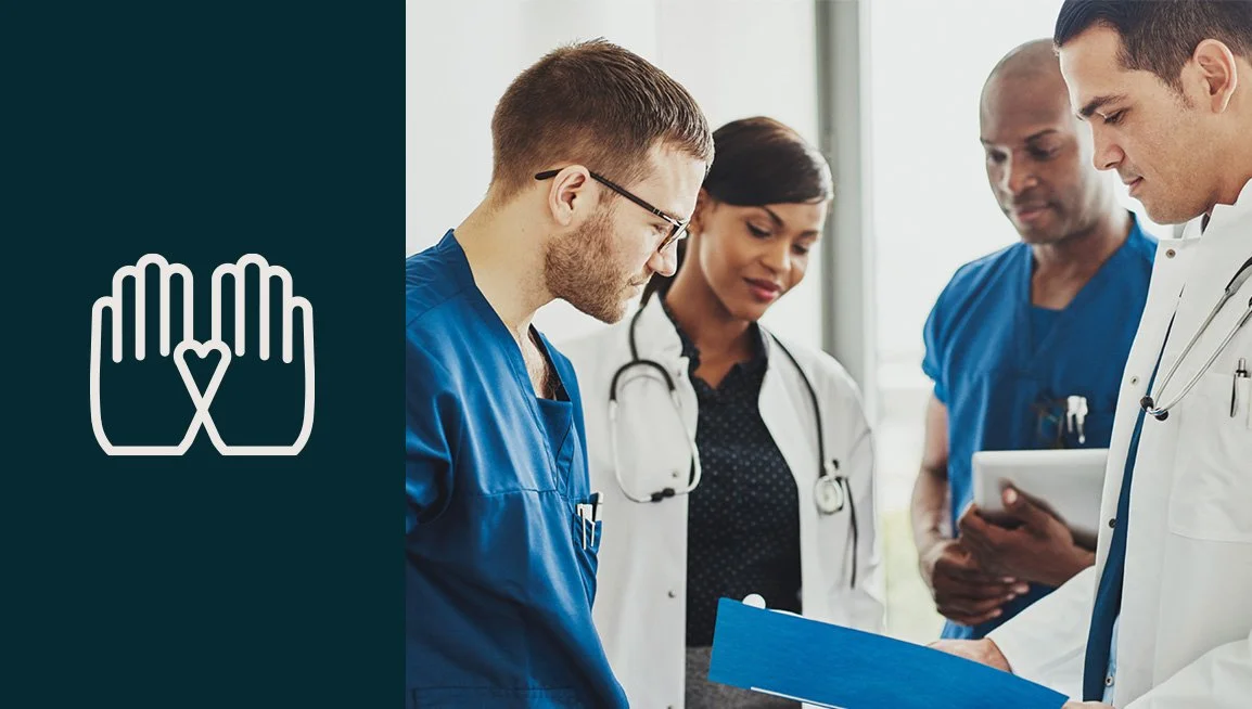 A healthcare professional wearing blue gloves examines an elderly woman with a stethoscope.