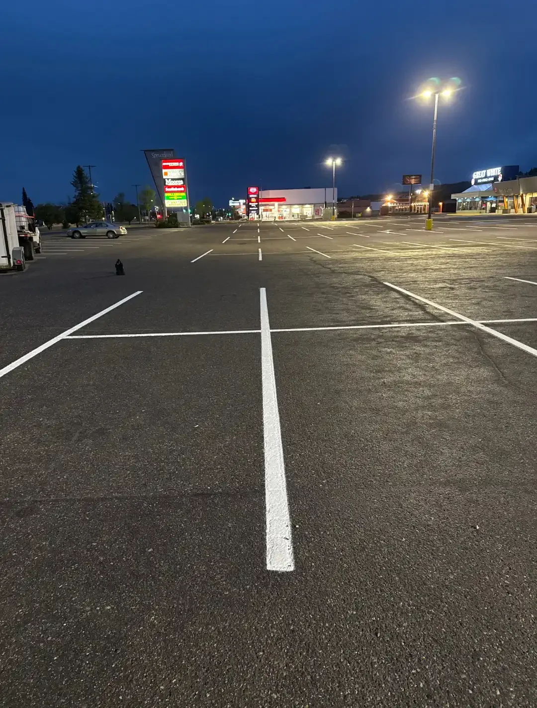 Parking lot line painting with center aisle marking at commercial property - Epic Pavement