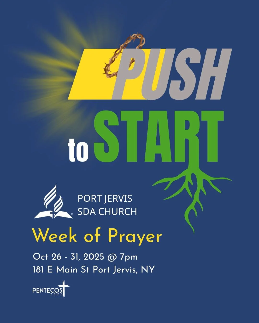 Mark your calendars! 📆 Join us for a powerful WEEK OF PRAYER at the Port Jervis SDA Church. Come expecting renewal, encouragement, and a deeper walk with Christ. 🕊

DATES: Sunday October 26 through Friday October 31
TIME: 7pm each evening
LOCATION 
