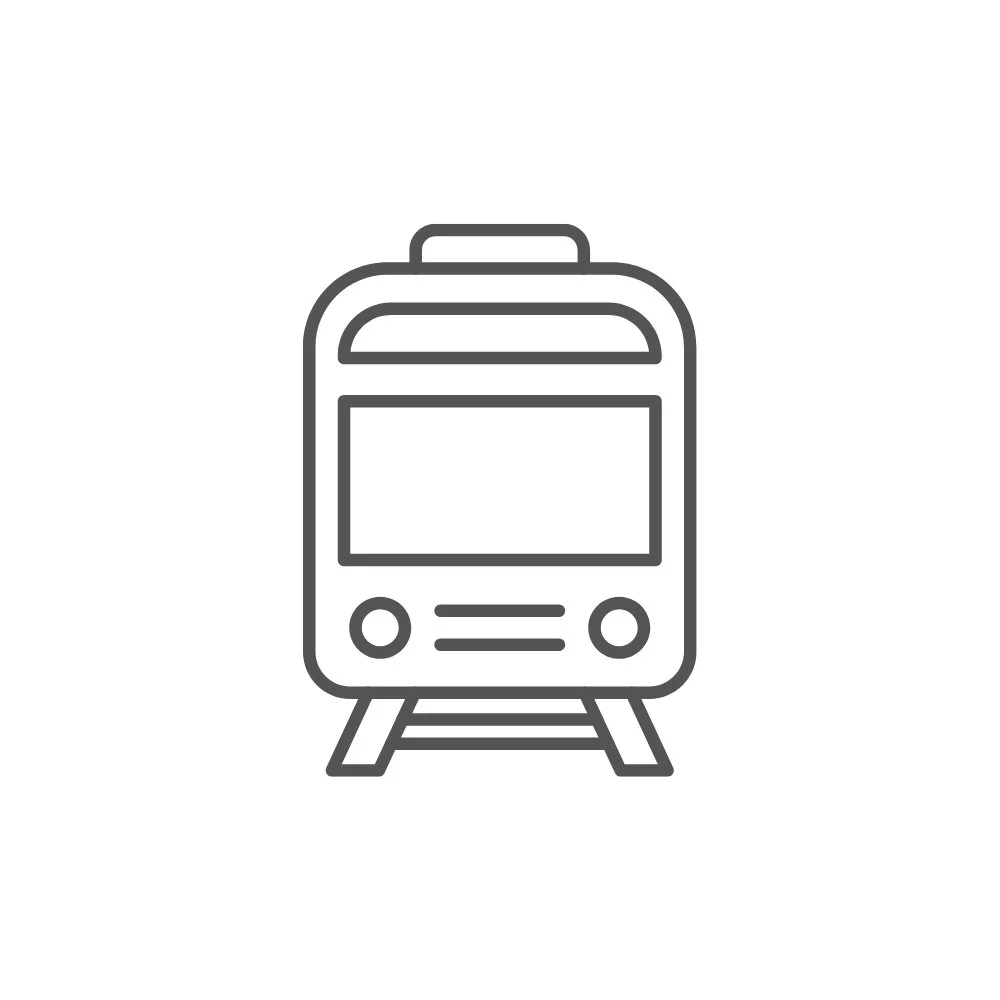 Industries we work with. Line drawing of a train on tracks, front view