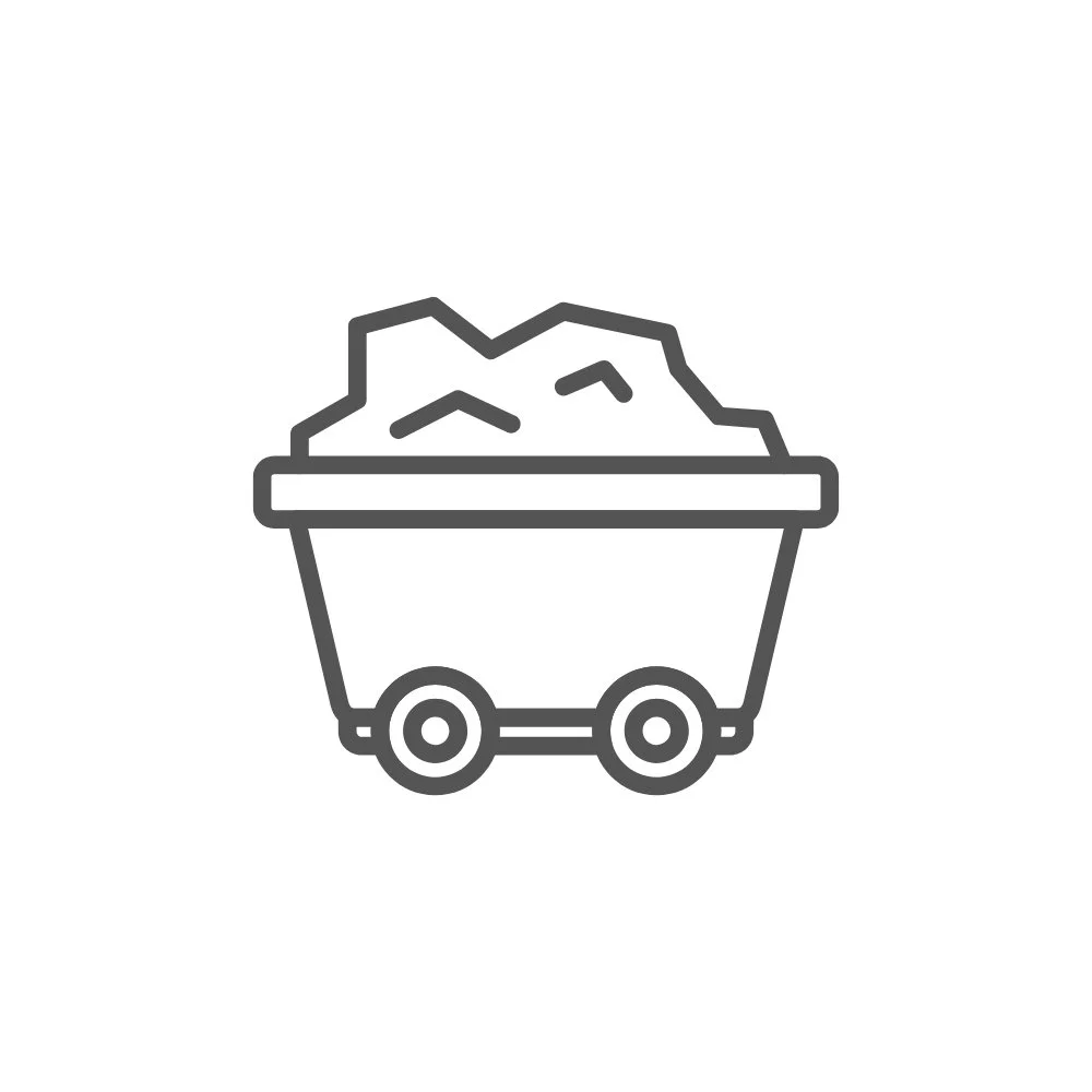 Industries we work with. Line drawing of a wheelbarrow filled with dirt or rocks.