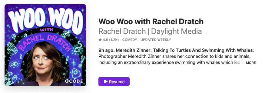 Talking to turtles and swimming with whales, on the spectacular Rachel Dratch’s podcast!
