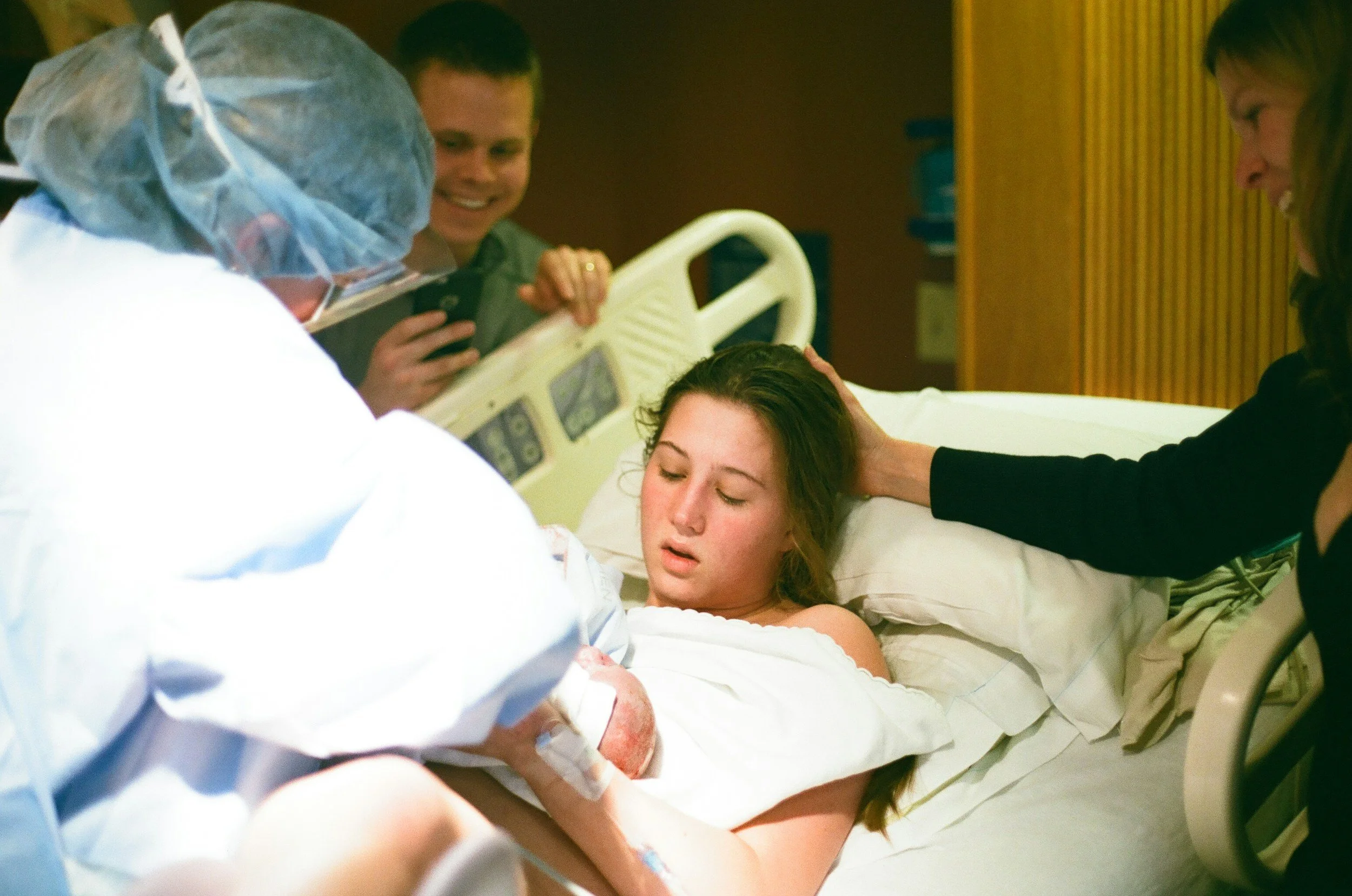 Immediate skin-to-skin contact with a newborn baby on the 15th-floor labor and delivery unit at Mount Sinai Hospital in Toronto.