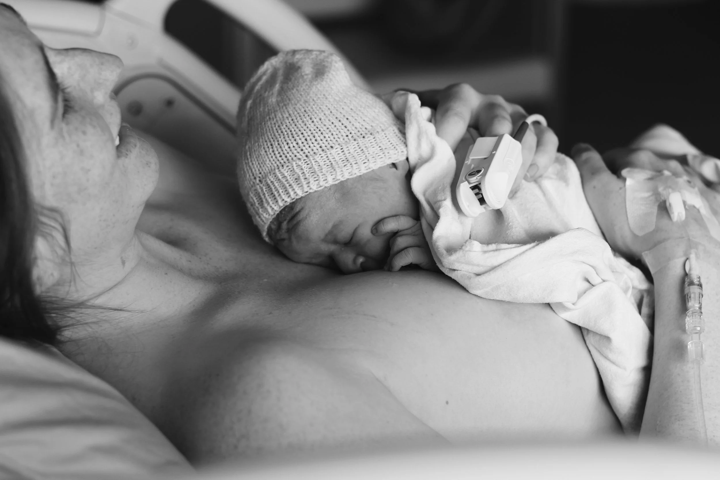 New mom and baby in maternity birth recovery at Mount Sinai Hospital in Toronto