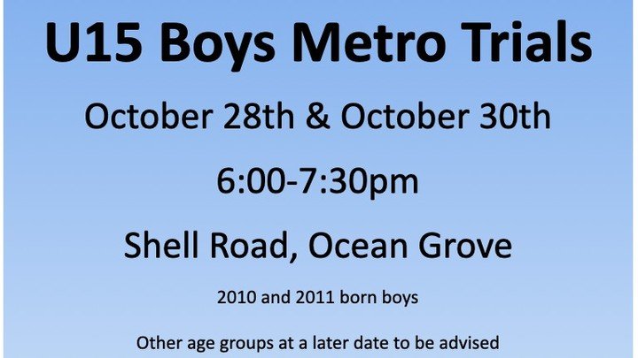 Register Here
https://tinyurl.com/U15trials