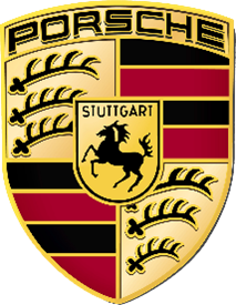 The Porsche logo featuring a shield with a black horse, red and gold stripes, and the word 'Stuttgart' at the top.