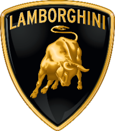 Lamborghini logo featuring a black shield with a gold border, gold silhouette of a charging bull, and the word 'LAMBORGHINI' at the top.