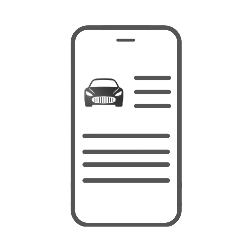 Icon of a smartphone screen showing a car and text lines, likely representing a car app or service.