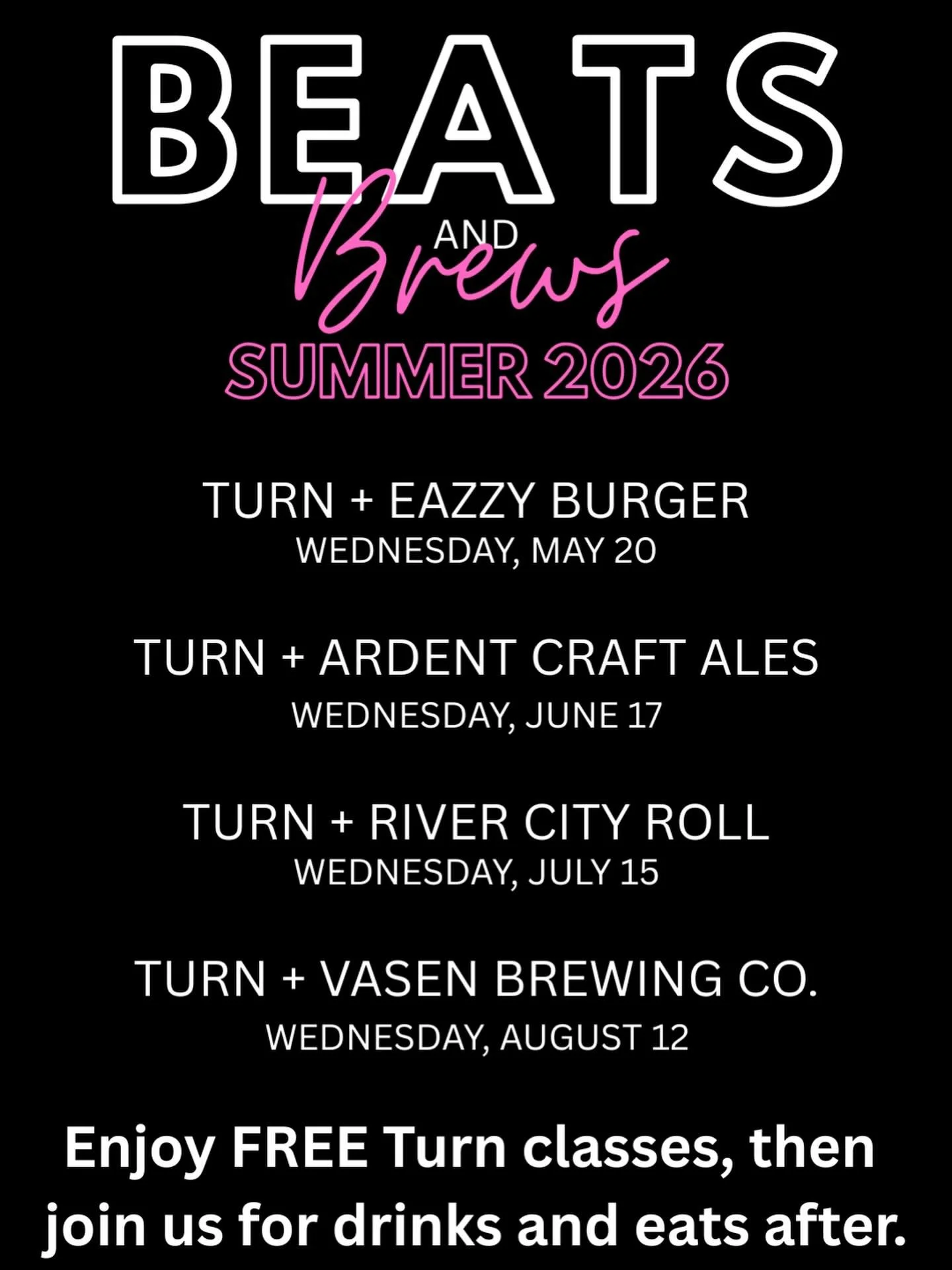 Are you ready to turn your Wednesday nights up a notch this summer?!

Join us for good vibes all summer long with our Beats &amp; Brews event🎧🍻

One Wednesday a month (May-August) we will be giving you two FREE classes, strength + dance, then hitti