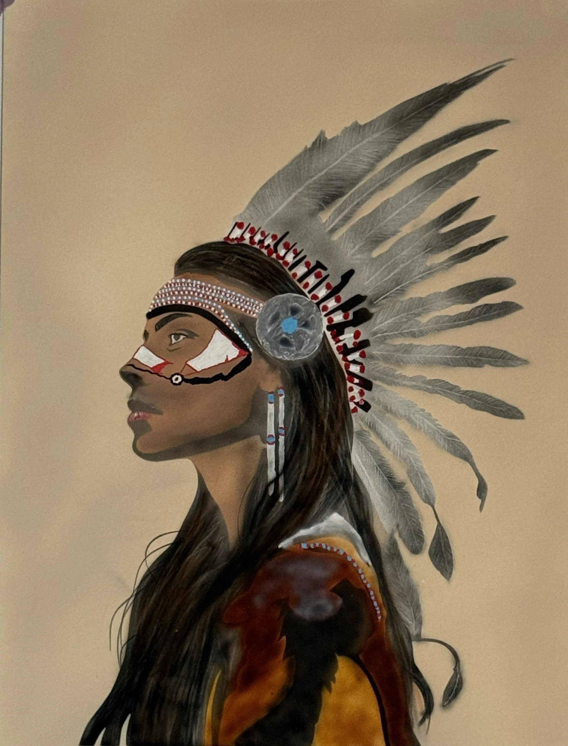Timeless Spirit: Painting of a Native American Chief by C. Derry