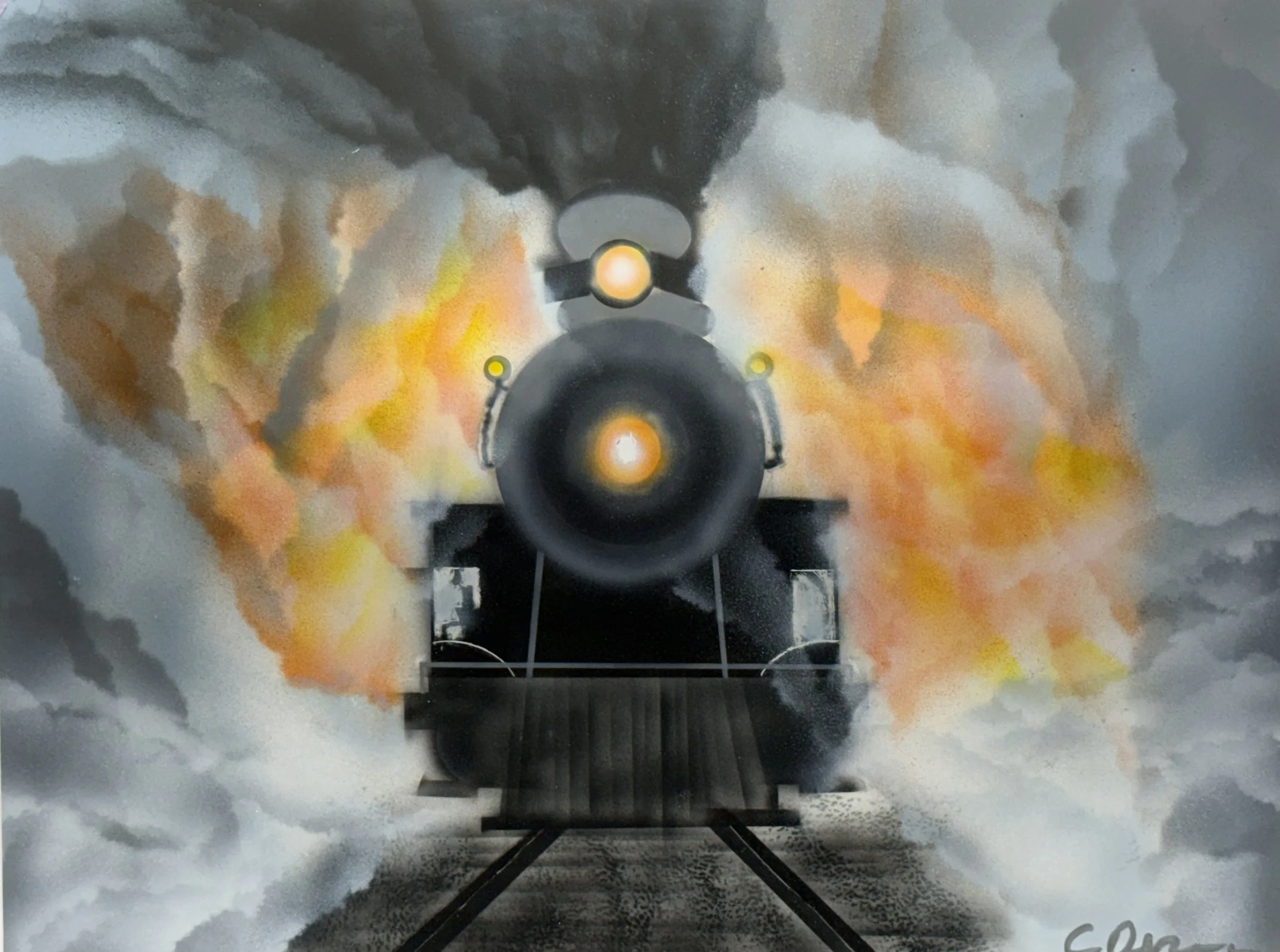 Train A Commin'  by C. Derry  - Painting