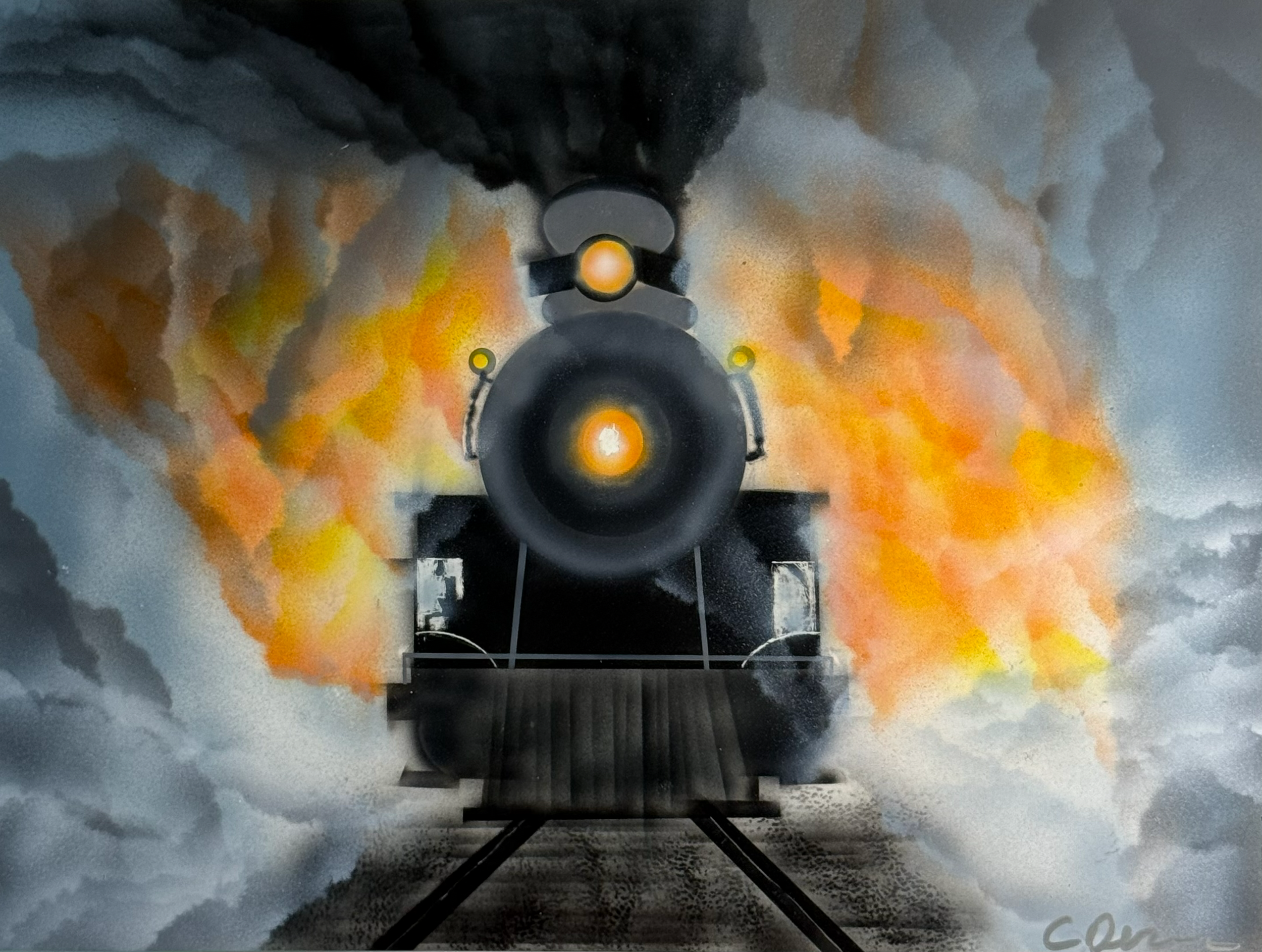 Train A Commin'  by C. Derry  - Painting
