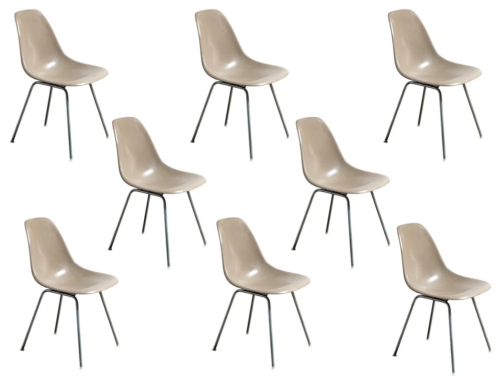 Greige Eames Fiberglass Shell Chairs — OAM