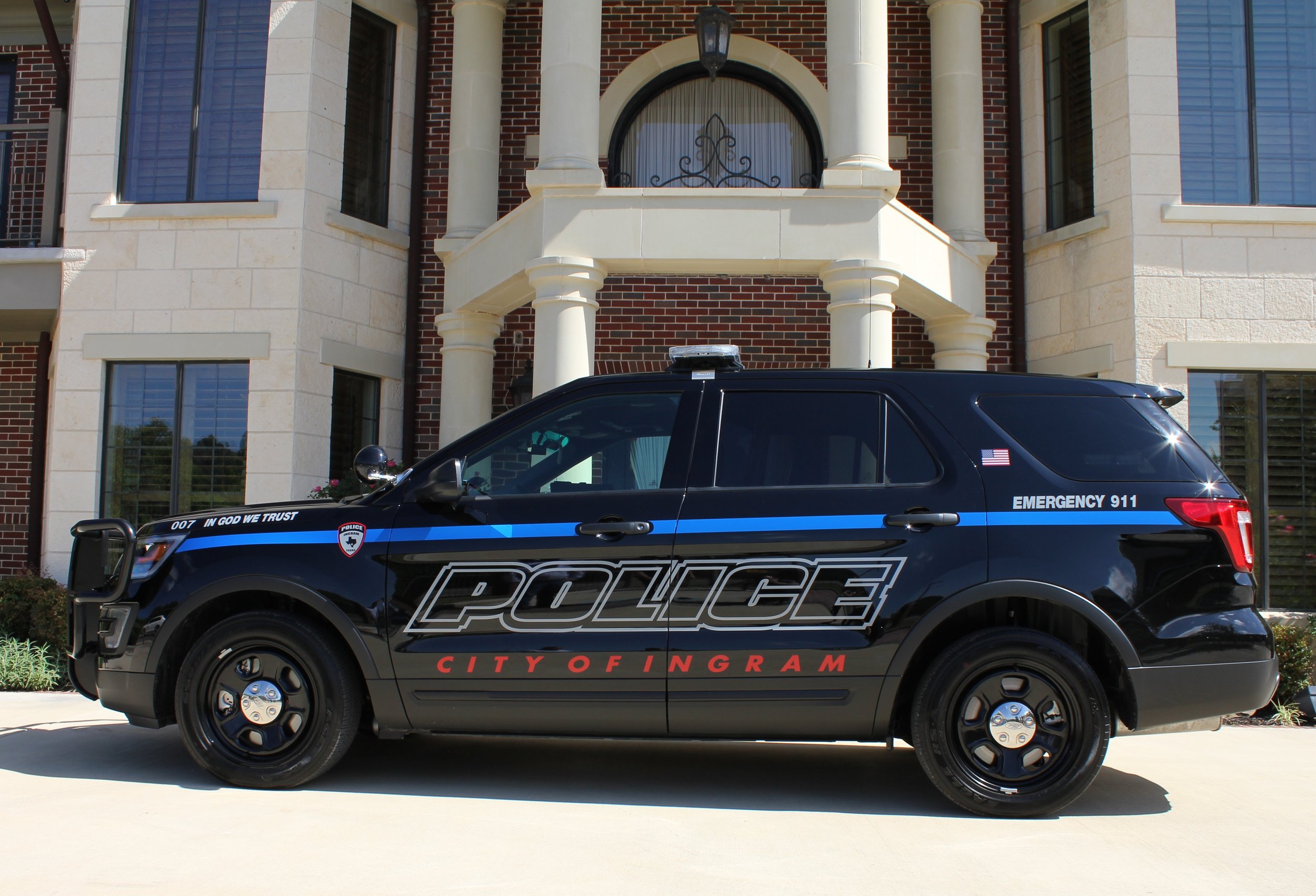   2017 - Ingram Police Department patrol vehicle at The Cailloux Foundation office, Kerrville, Texas  