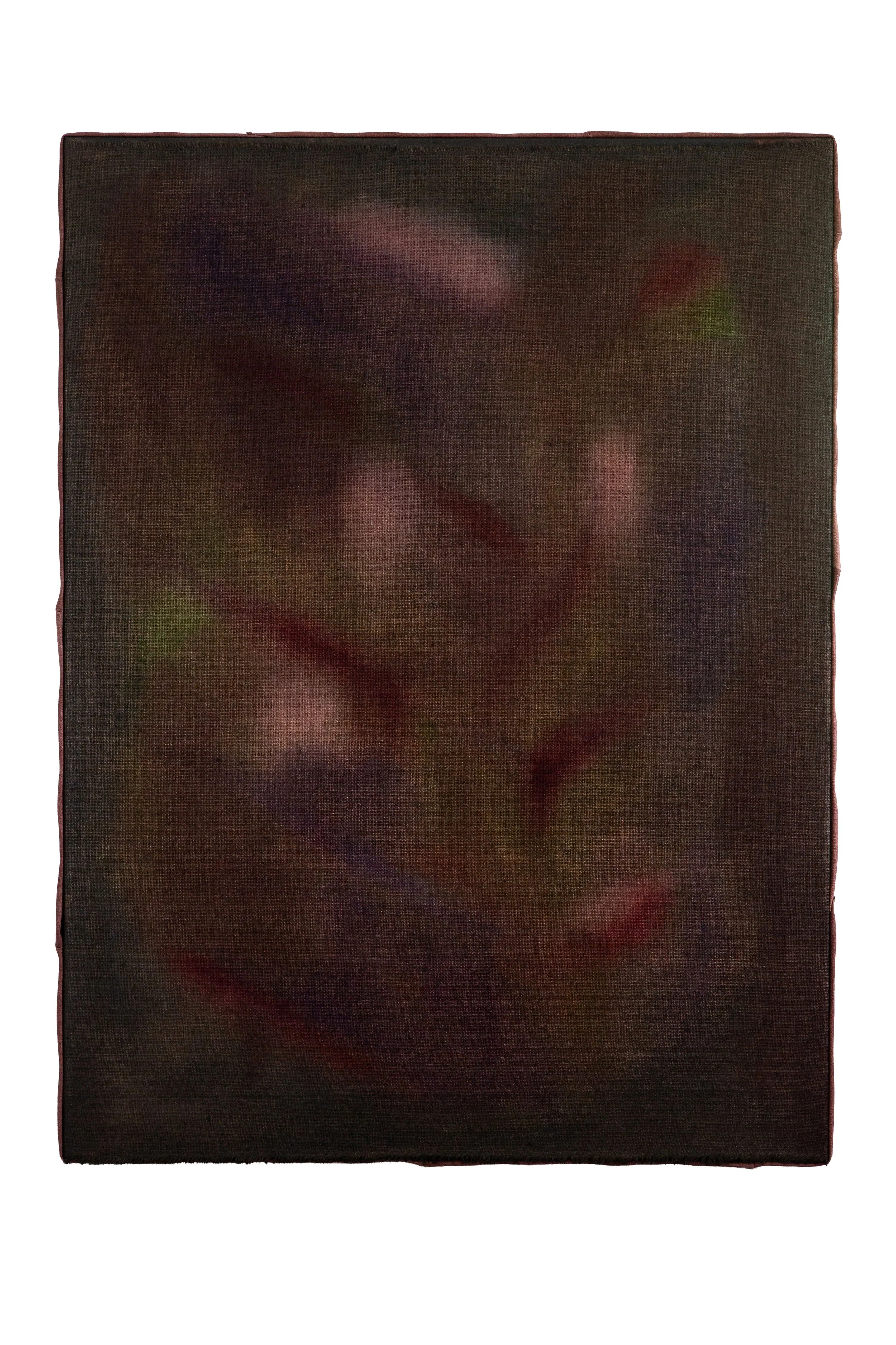 Holding Form, 2026, oil, hessian, linen, canvas & tacks, 123cm x 92cm