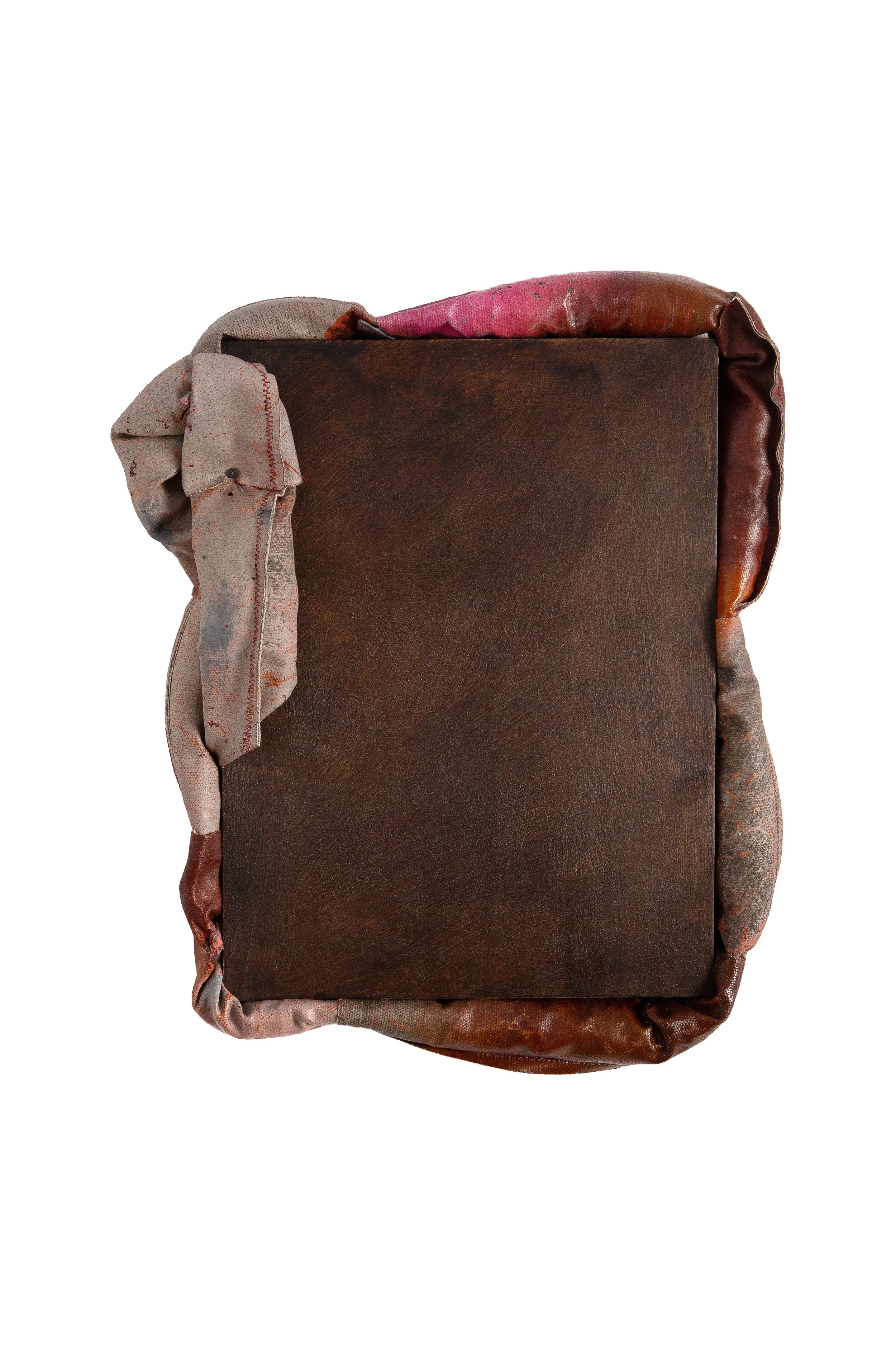 Lingering, 2026, oil, acrylic, linen, cotton & tacks on board, 38cm x 31.5cm x 8.5cm
